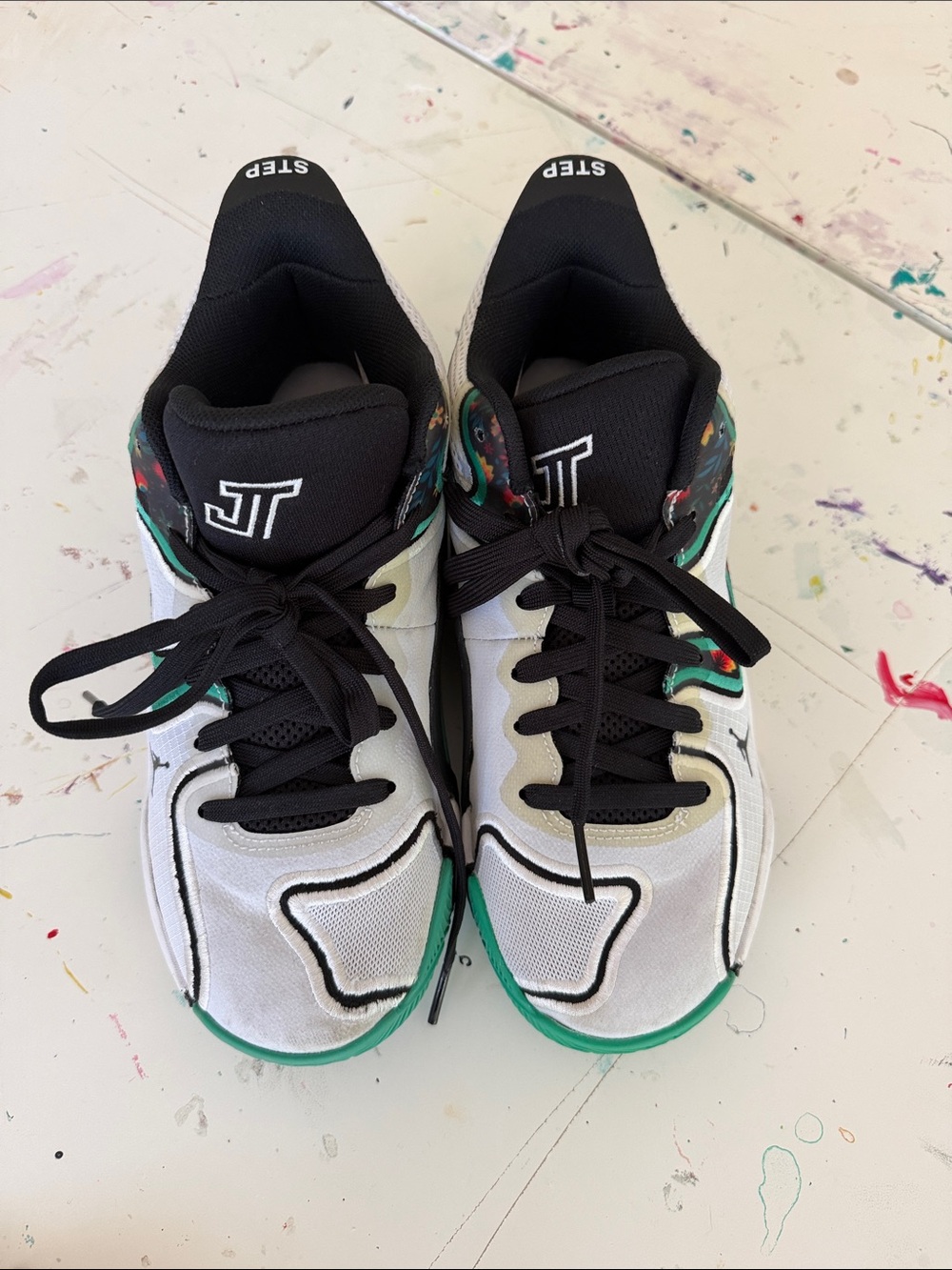 Jason Tatum Nike Kids White & Black Sneakers with Green Accents